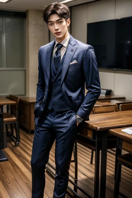 36-year-old fresh and handsome new employee、 (Super handsome guy in S-class suit)、 Japanese 36-year-old man、 merchant、 ultra luxury suit、 striped suit、 office、 Stand up in a suitSYoung handsome man、 Full body image、 (CG Unity 8K high-detail photos)、 (Very detailedSHandsome guy in class)、 (Photo real)、 ((Top quality))、 Ultra Detailed、 (masterpiece)、 Ultra-high quality、 High、 Viewer、 gentleman、 very beautiful hair、 bright photos、 As handsome as a model、 As handsome as an idol、 luxury watch,