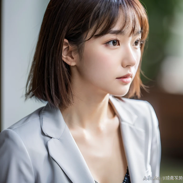 I'is working、sexy、Inconspicuous、quiet、beautiful girl、Japanese、Beautiful breasts、Short Bob、suit、Round face、thin, Round glasses with silver rim、job hunting、Big Breasts,Ultra-Realistic Capture, Very detailed, High resolution 16K human skin close-up. Skin texture must be natural, So detailed that even pores can be distinguished. Skin looks healthier, In a uniform tone. Use natural light and color,(RAW Photos, highest quality), highest quality, Very detailed, masterpiece, Super detailed