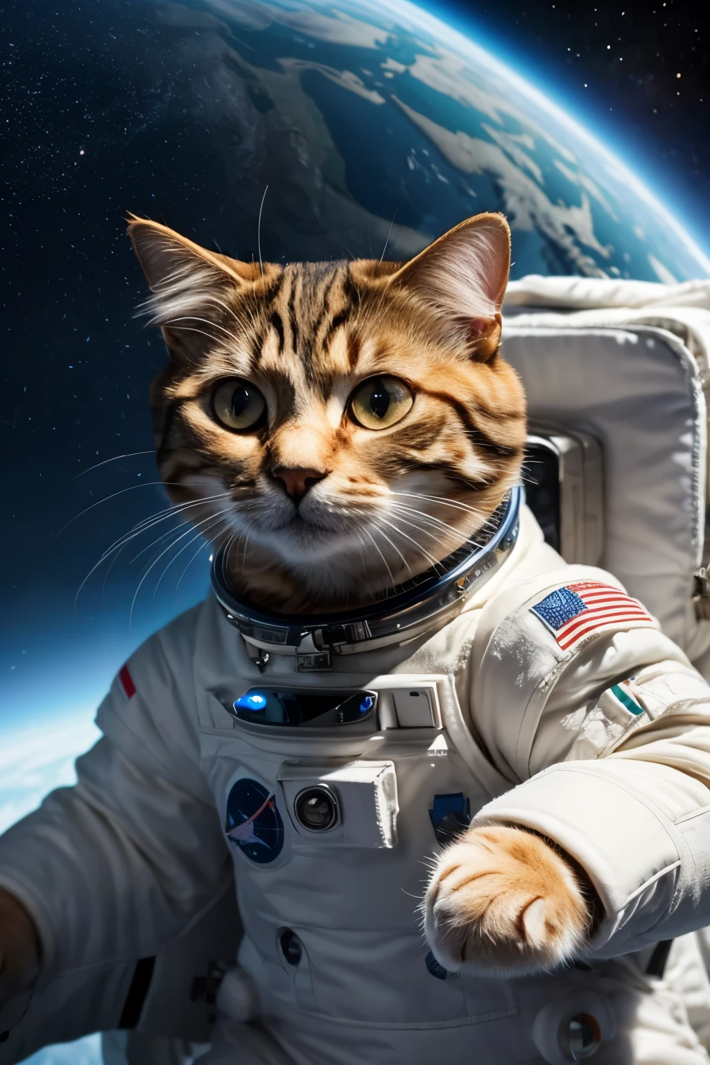 a 3d cat in an astronaut suit with a space background