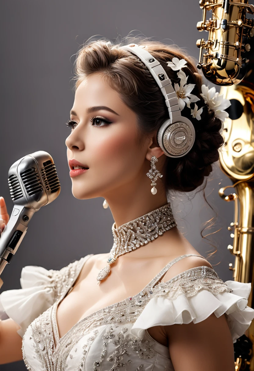 An Alpaca as a female singer, (masterpiece, best quality, Professional, perfect composition, very aesthetic, absurdres, ultra-detailed, intricate details:1.3)