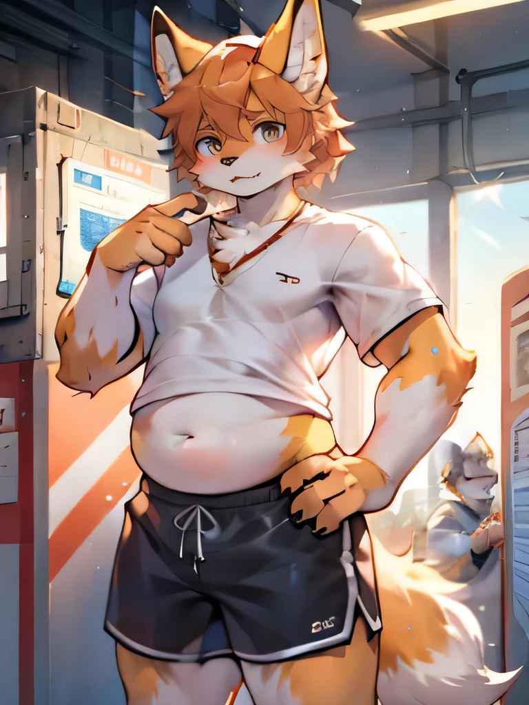 Fat Orange Wolf Boy,Short-sleeved shirt,shorts,Fat belly,stand upright,station
