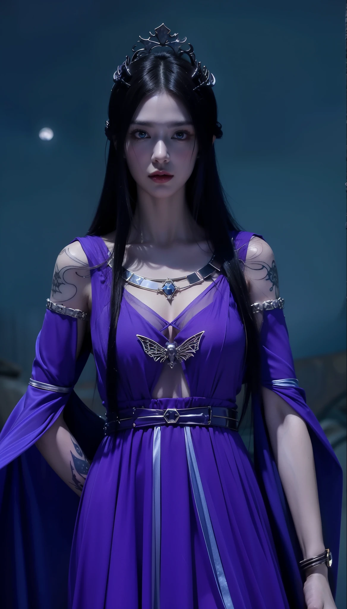 Detailed image quality，pandora witch，wing, Succubus Theme，堕落Angel，Excellent，scary，Secret Terror，Tentacles，With eyes，Uncanny Valley Effect，Beast Blood Moon，skeleton，vampire，Hellfire，Dark Queen，Angel，magician magic witch，16岁Angel，eyes are blue(Pupils as deep as the starry sky)，Gorgeous tattoo designs all over the body，tattoo queen，wearing a veil