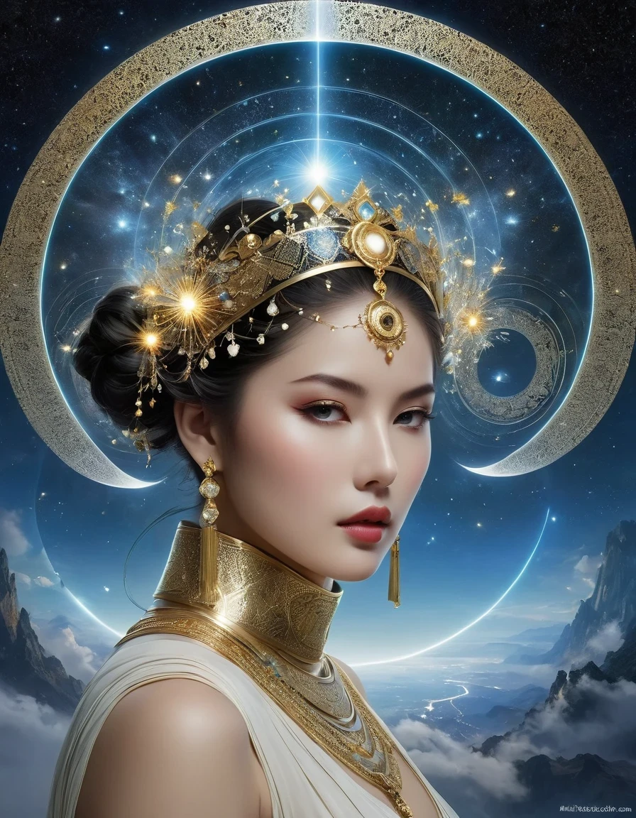 Magic Formation, Sacred geometry, Sharp focus, floating ghost mage, Heaven and earth collapsed, Möbius strip, Black Hole, A large number of meteorites floating, Combination magic circle, call, Transformation of matter and immateriality, gold planting, and other complex ritual combinations , Surreal digital art in the style of Mike Winkelmann, Rolf Armstrong style: Fractal, Alberto Vargas, and H's style.R. jiger. jiger,Magical Realism,classical realism,Surrealism,imagination,Science fiction,from another realm,impossible,Visual exaggeration,post cyberpunk,Nano punk,atom punck,assemble,circuit,lightpainting,Aries seat,♈︎,Taurus seat,♉︎,Twin seat. ♊︎,cancer,♋︎,Scorpio seat,♏︎,Libra seat,♎︎,seat,♍︎,lion seat,♌︎,Shooter seat,♐︎. Capricorn seat,♑︎,Water bottle seat,♒︎,Pisces seat,♓︎,Unreal Engine,Octane Rendering,V-Ray,High Detail,high quality,high resolution,Surrealism,16K,Ultra wide angle,Shooting at an elevated angle,,Bioluminescence,
