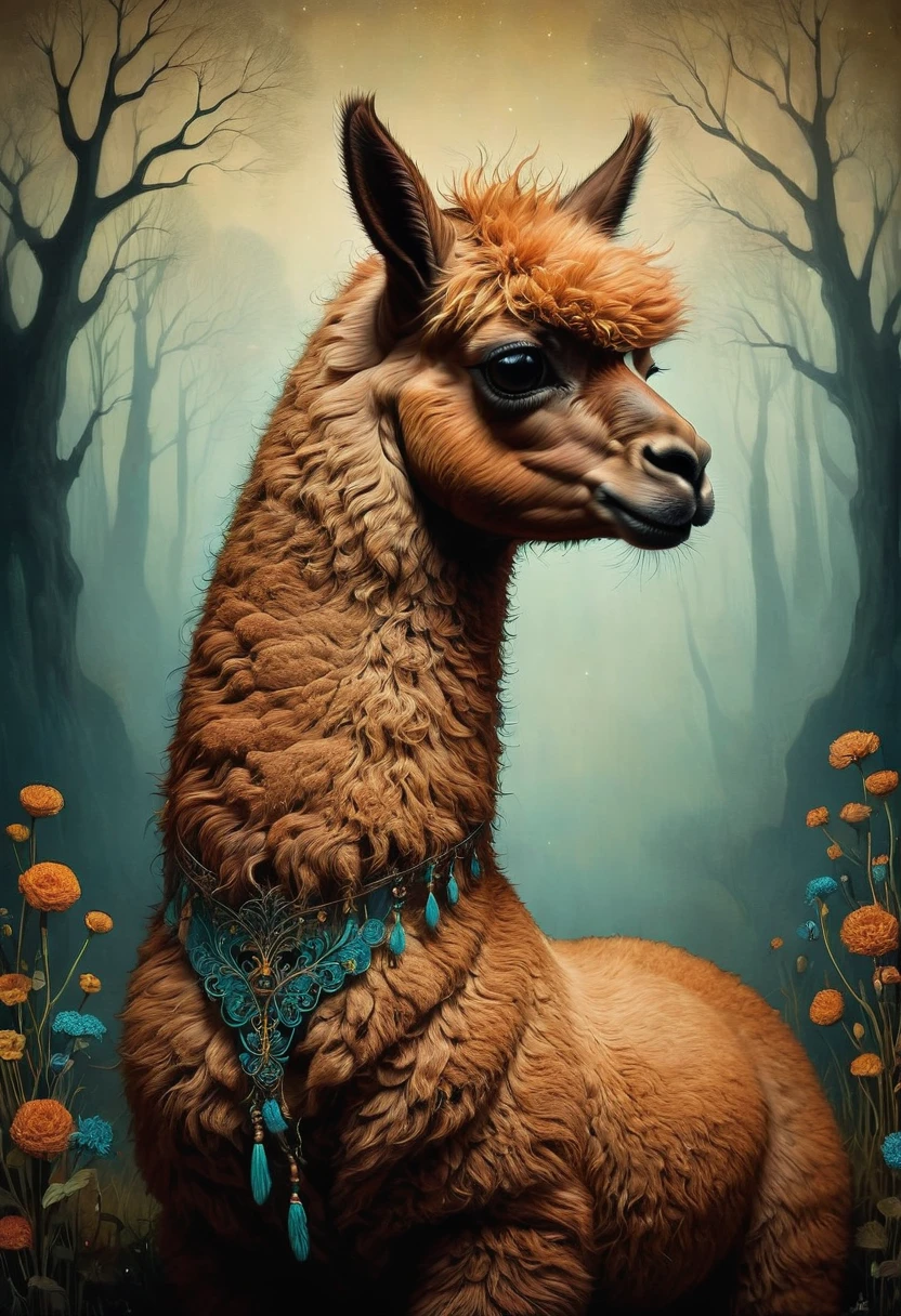 an Alpaca, by Andy Kehoe, best quality, masterpiece, very aesthetic, perfect composition, intricate details, ultra-detailed