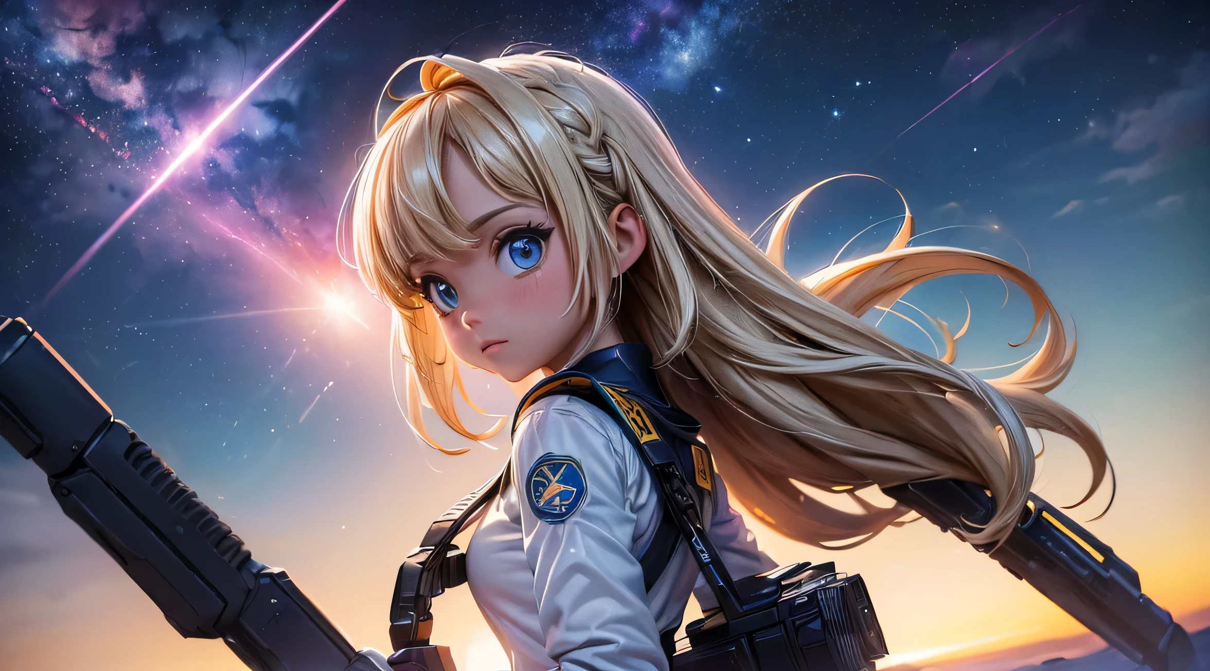 ((mejor calidad, 8K, obra maestra: 1.3)) panorama del espacio, el cielo lleno de estrellas, una batalla de naves, laser beam shots, ((ultra detallado)),((antecedente de calidad 1.3)), ultra HD, Unreal 5