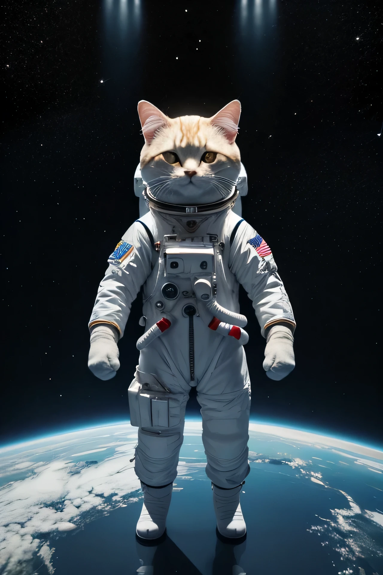 a 3d cat in an astronaut suit with a space background