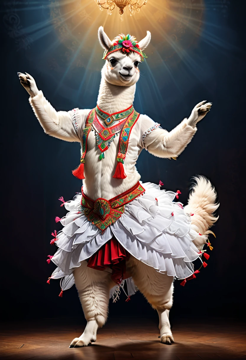 An Alpaca, Anthropomorphic animal as a dancer, (masterpiece, best quality, Professional, perfect composition, very aesthetic, absurdres, ultra-detailed, intricate details:1.3)
