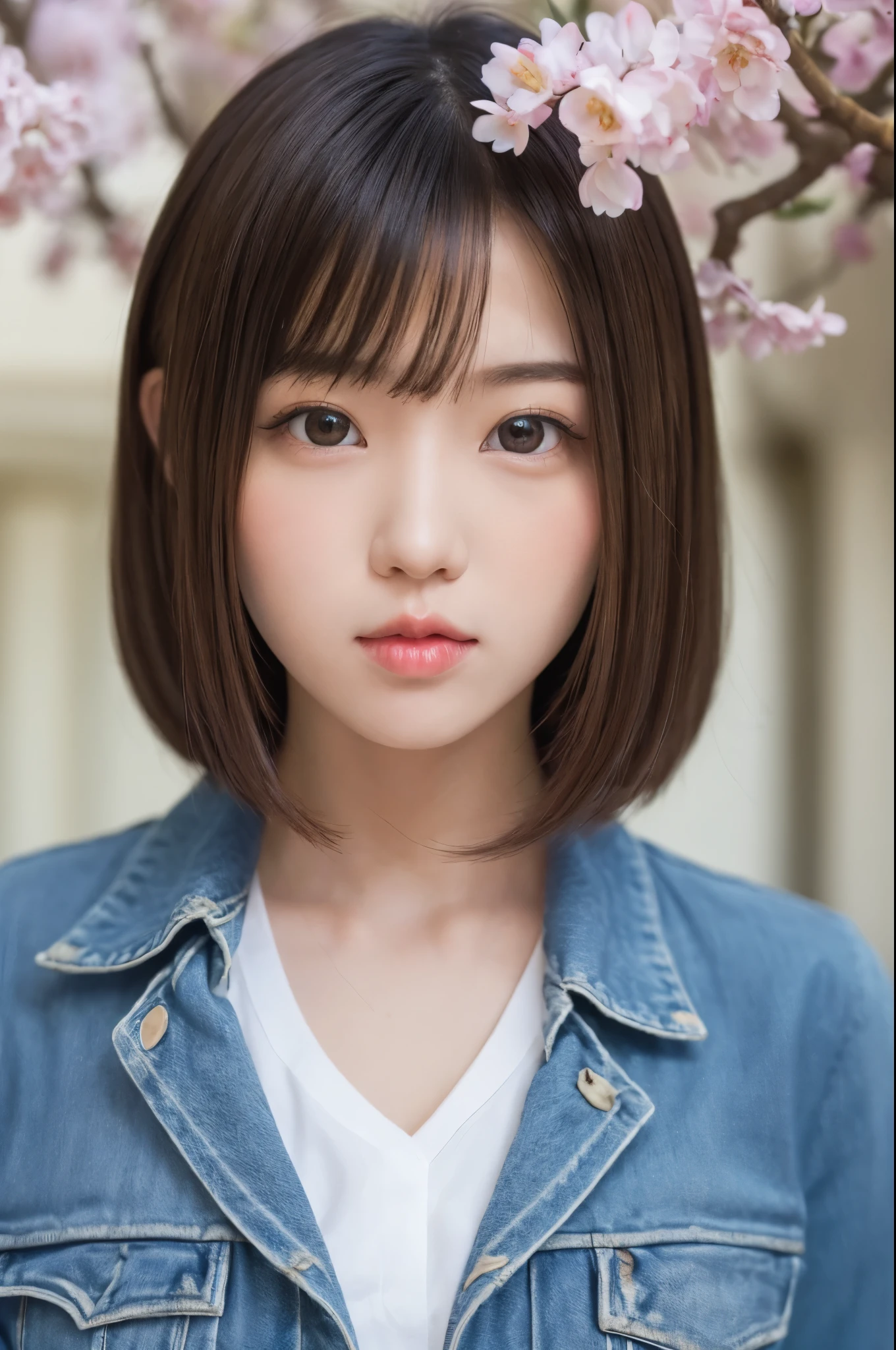 (((Full body photo)))), (((Under the cherry tree))),highest quality, 8K, 15-year-old student, Japanese、Teen, Raw photo, ((duck lips,puckered up my mouth:1.3)),8k,((She puckered up her mouth, sending me a sign that she was ready to kiss me:1.3)),Award-winning portraits, Laughter, alone, night, Idol Face, Biolaces, Gardenia, Delicate girl, Upper Body, Digital single-lens reflex camera, look above the camera, Frank, Sophisticated, Zola々right, Thin arms, Professional Lighting, Film Grain, chromatic aberration, (Eye and facial details:1.0), Black-haired、Drooling eyes、Japanese 、Cute face:1.2, Dark brown eyes、Shining Eyes、Beauty、attractive、