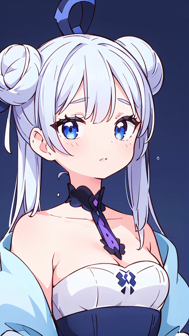 in bed, silver hair and blue eyes, black shirt and no bra, anime visual of a cute girl, screenshot from the anime film, & her expression is solemn, in the anime film, in an anime, anime visual of a young woman, she has a cute expressive face, still from anime, big breast, red cheek, lustful face, fair skin