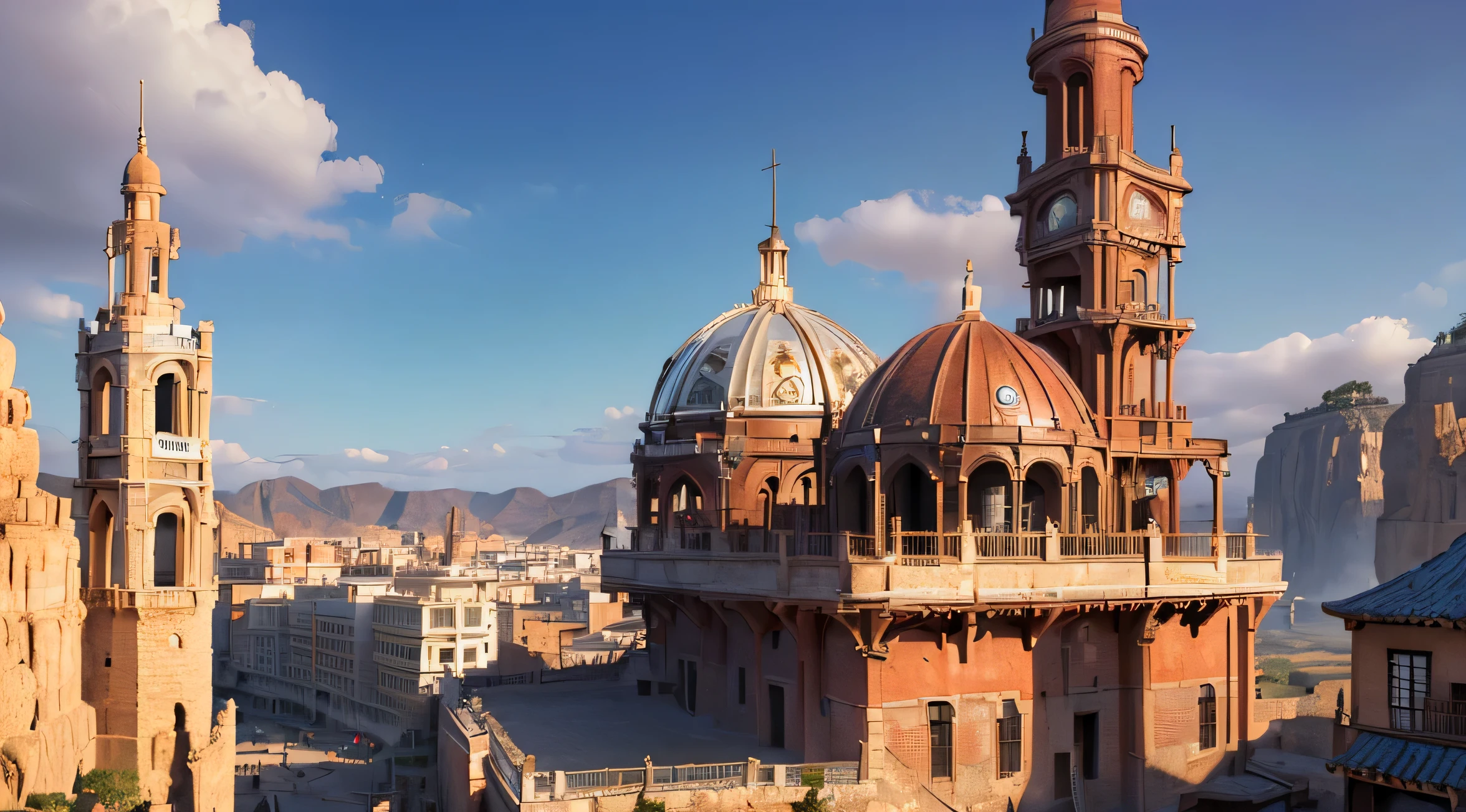 ((mejor calidad, 8K, obra maestra: 1.3)) panorama pueblo steampunk, viejo oeste ((ultra detallado)),((antecedente de calidad 1.3)), ultra HD, Unreal 5