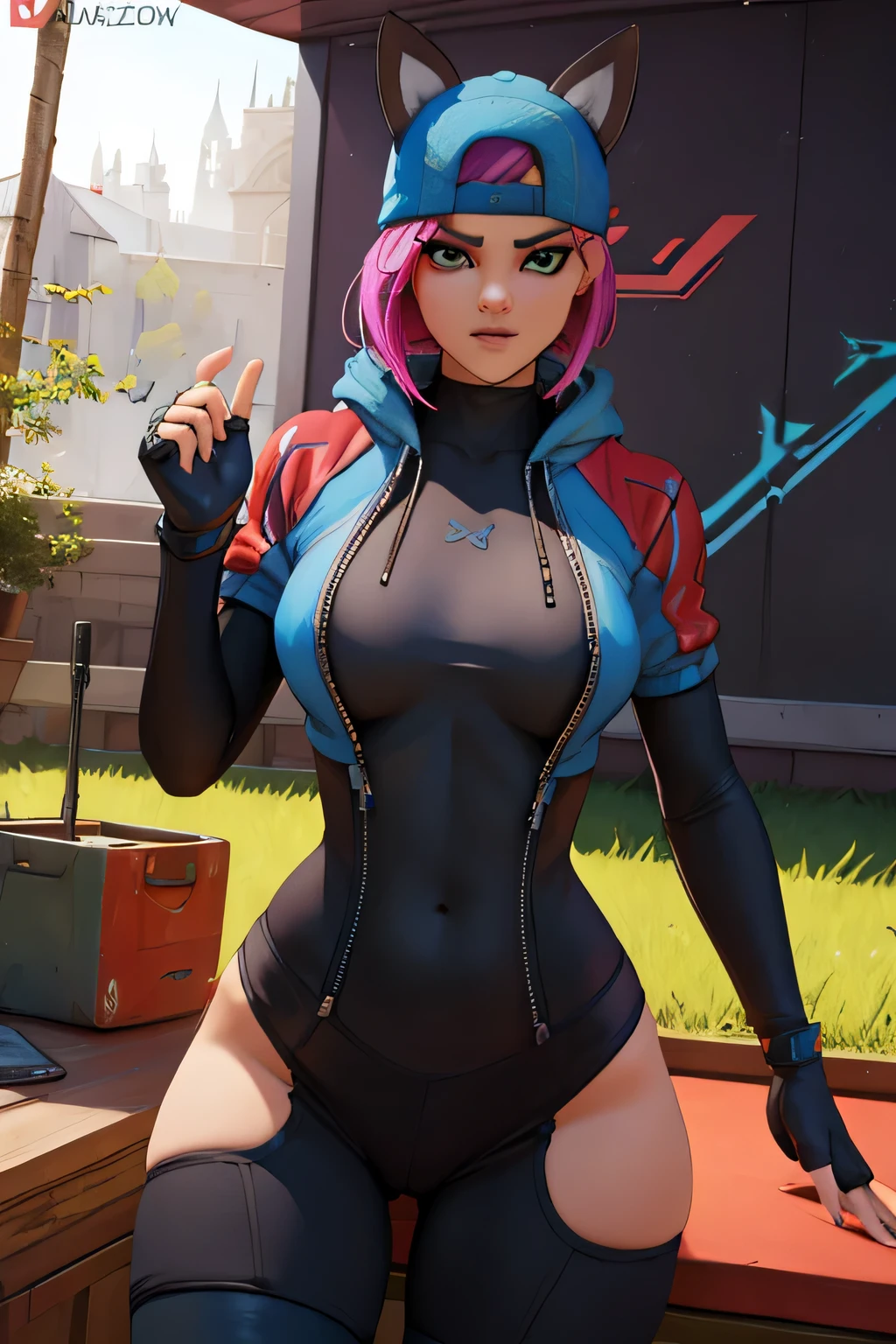 Gaming Zone Lynx azul con Negro guantes sin dedos leggins azul