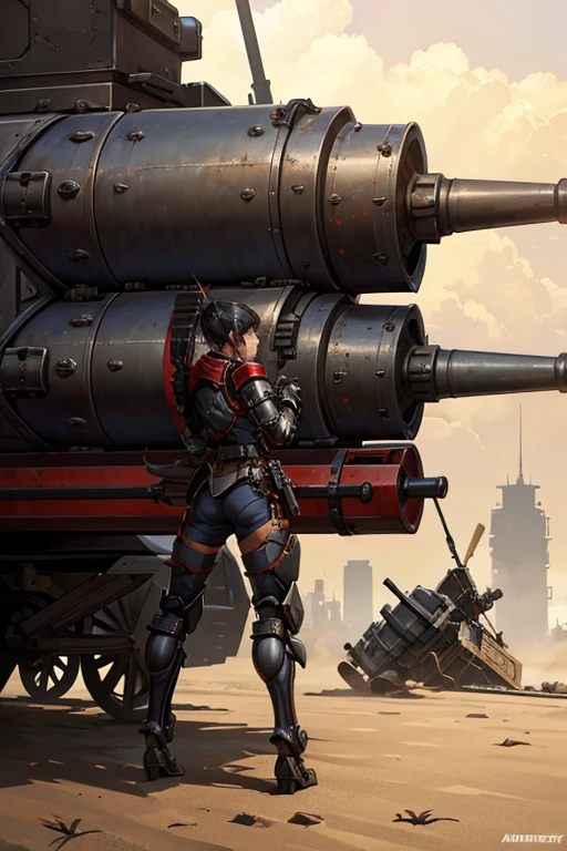 artillery gun, mechanical legs, armored, heavy armor, compact, gun, artillery,