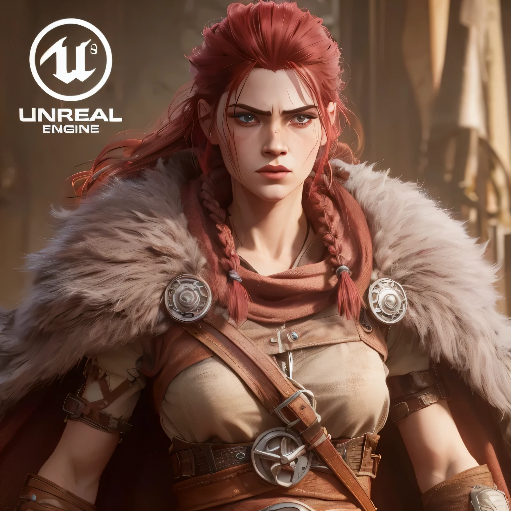 un primer plano de una mujer pelirroja y un abrigo de piel, arte de personajes de motor irreal, little character. Motor irreal 5, cinematic Motor irreal 5, unreal engine 5 », trending on Motor irreal 5, Motor irreal 5 4 k uhd image, Motor irreal 5 : :, cinematic irreal 5, irreal 5. retrato de rol, made in Motor irreal 5