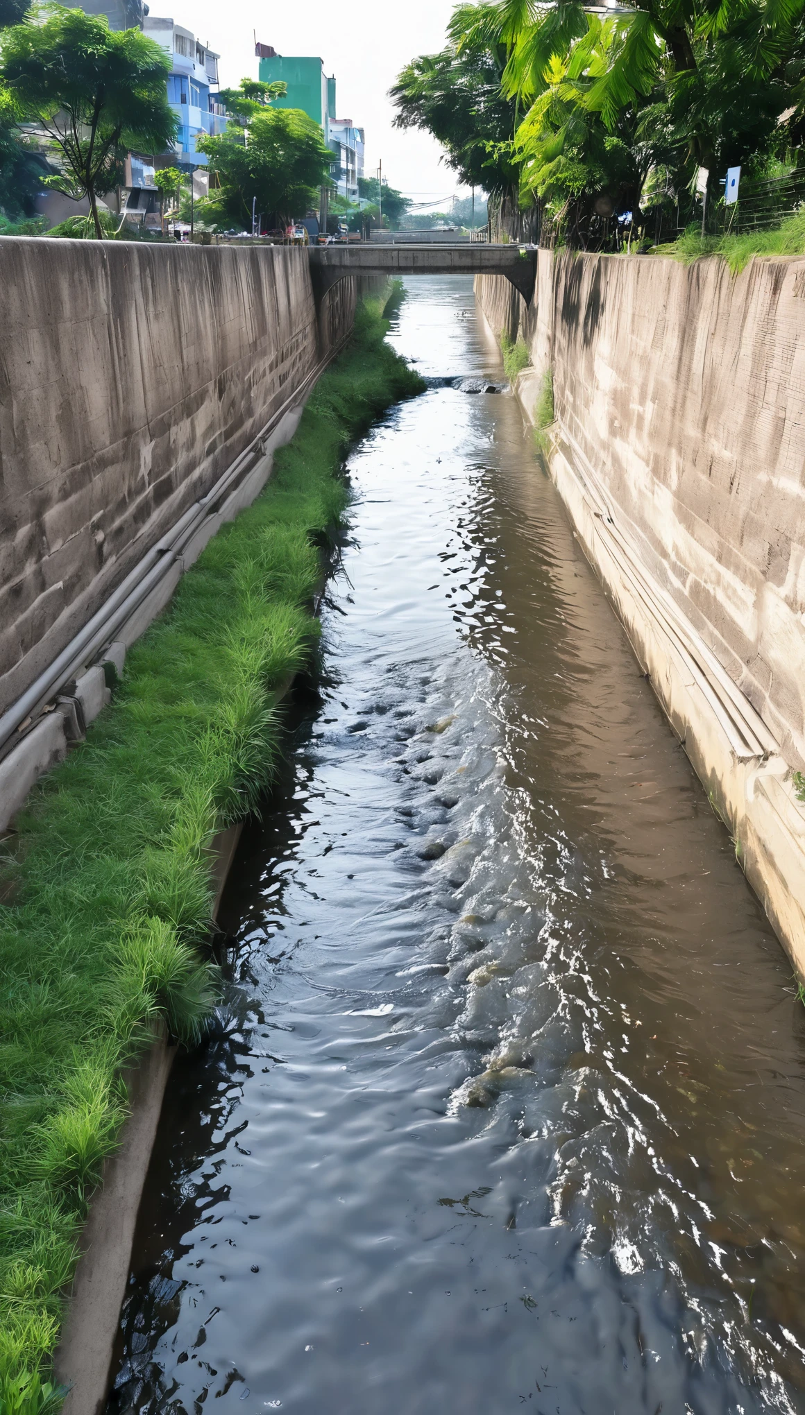 there is a small river that is running through a wall, water flowing through the sewer, river flowing through a wall, low camera angle at water level, twisted waterway, canal, waterway, water stream, with a river running through it, water flow, river running through it, small river, water line surface, stream of water, sewage
