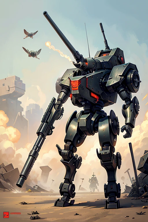 artillery gun, mechanical legs, armored, heavy armor, compact, gun, artillery, mobile gun, walking gun, non-human, machine, robot, automaton, military, beetle, Soviet, bug-like, multiple legs,