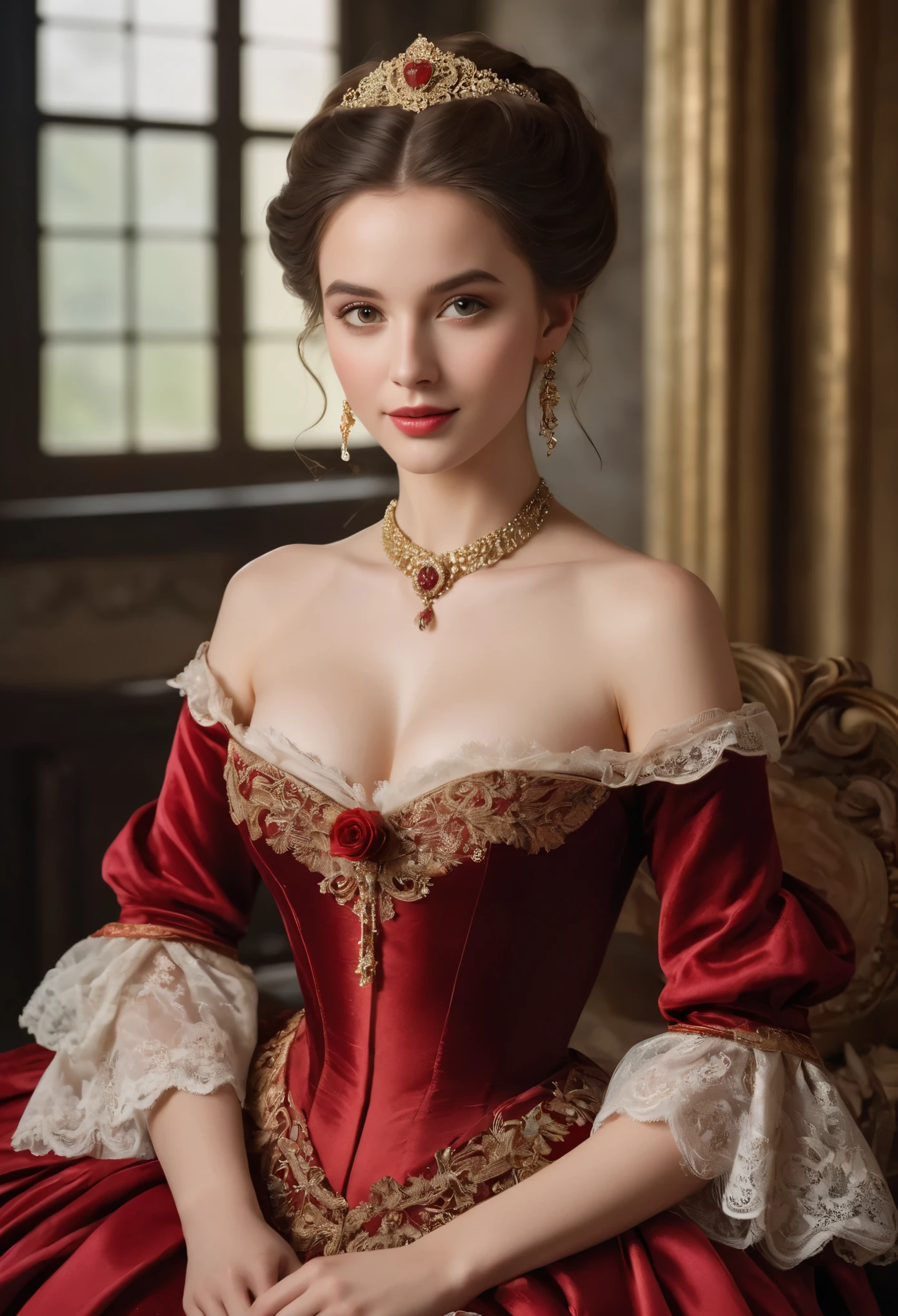 Set against the backdrop of a lavish Victorian parlor, the portrait captures the arresting presence of a young woman who, at the tender age of 20, held sway over the hearts and desires of England's elite youth. Yet, unlike conventional depictions of innocence and virtue, this portrait boldly emphasizes her profession as a courtesan, showcasing her allure and power over those who sought her company.
The courtesan's features are a study in mesmerizing contrasts: her porcelain skin, flawless and radiant, bears the faintest traces of rouge, a subtle reminder of her artful mastery in the art of seduction. Her lips, painted a deep crimson, part slightly in a suggestive smile that hints at the pleasures she offers to those willing to indulge.
Her eyes, pools of dark obsidian, hold a captivating depth that draws the viewer in, promising both intimacy and intrigue. Behind their veiled allure lies a wisdom far beyond her years, a testament to the experiences that have shaped her into a woman of irresistible allure.
Clad in a gown of sumptuous velvet and lace, the fabric clings to her curves in a provocative embrace, leaving little to the imagination. Yet, it is not merely the lavishness of her attire that captivates, but the confidence with which she wears it, a silent declaration of her power and autonomy in a society that seeks to confine and control.
In her hand, she holds a single scarlet rose, its petals unfurled in a silent invitation to those who dare to approach. It is a symbol of her trade, a token of desire offered freely to those who can afford the price of her affections.
This portrait is not merely a celebration of beauty, but a bold assertion of agency and independence in a world that seeks to diminish and objectify. In the courtesan's gaze, there is a defiance that cannot be ignored, a challenge to the conventions of society that seeks to confine her within narrow confines of morality and virtue.