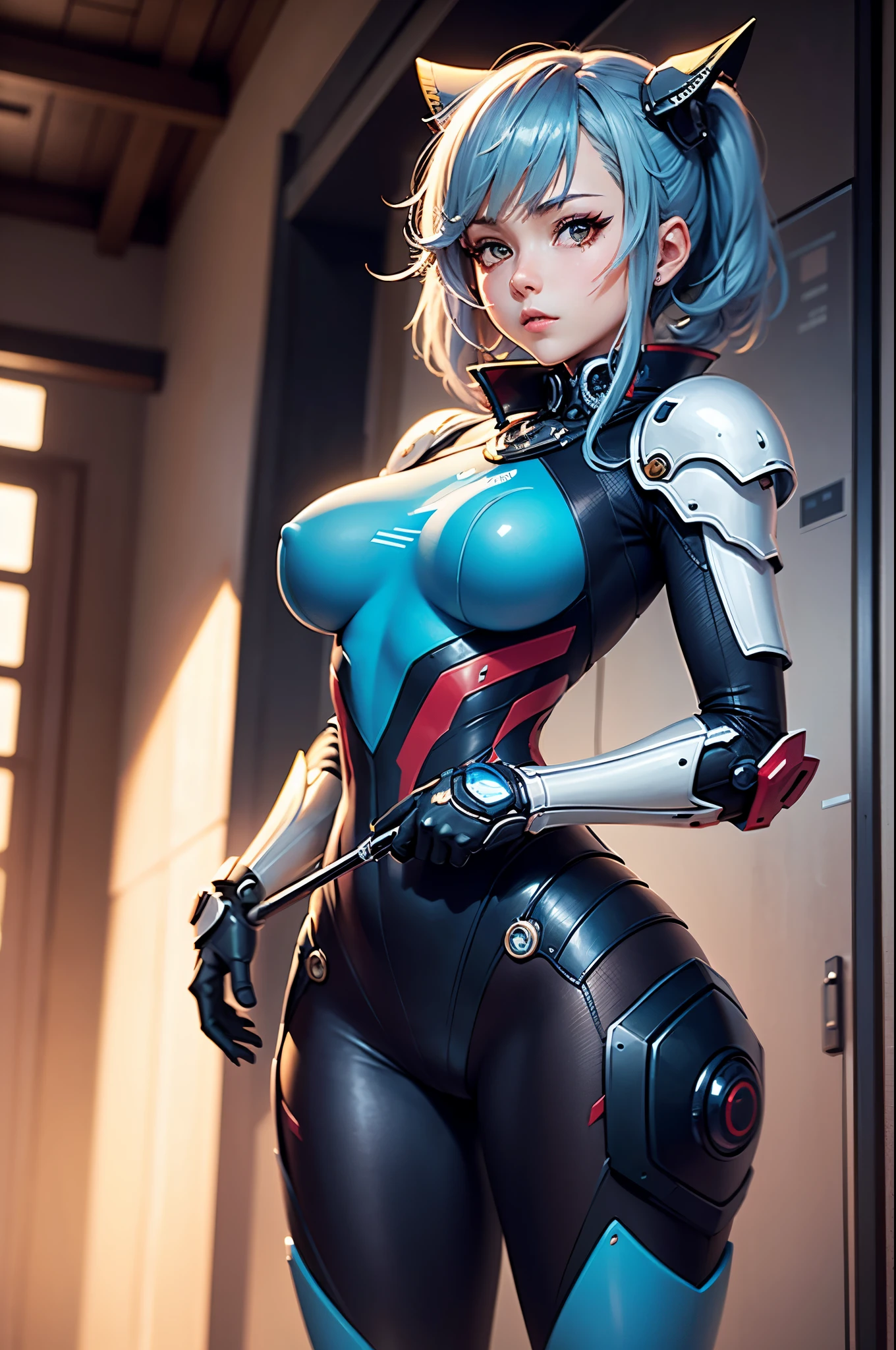 Chica anime con cabello largo y rubio y guantes rojos sosteniendo una espada., cero dos, biomechanical oppai, cuerpo completo! trajes de asuka, android heroine, girl with mecha cybernetic armor, cushart krenz arte clave femenino, del videojuego azur lane, estilo carril azul, mejor fondo de pantalla de anime 4k konachan