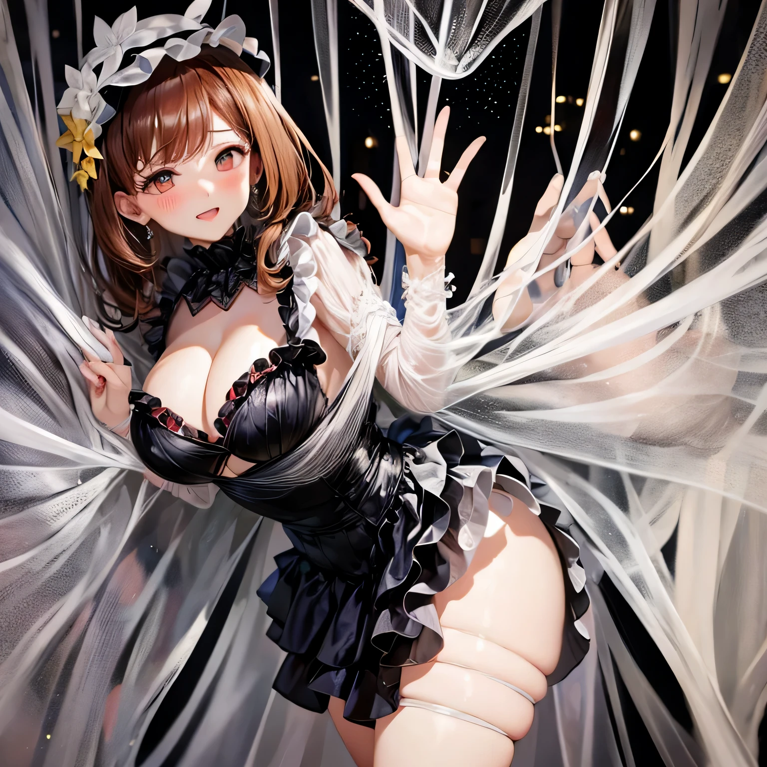 woman woman in sexy dress,gr3ysh33r,spider web, cocoon,