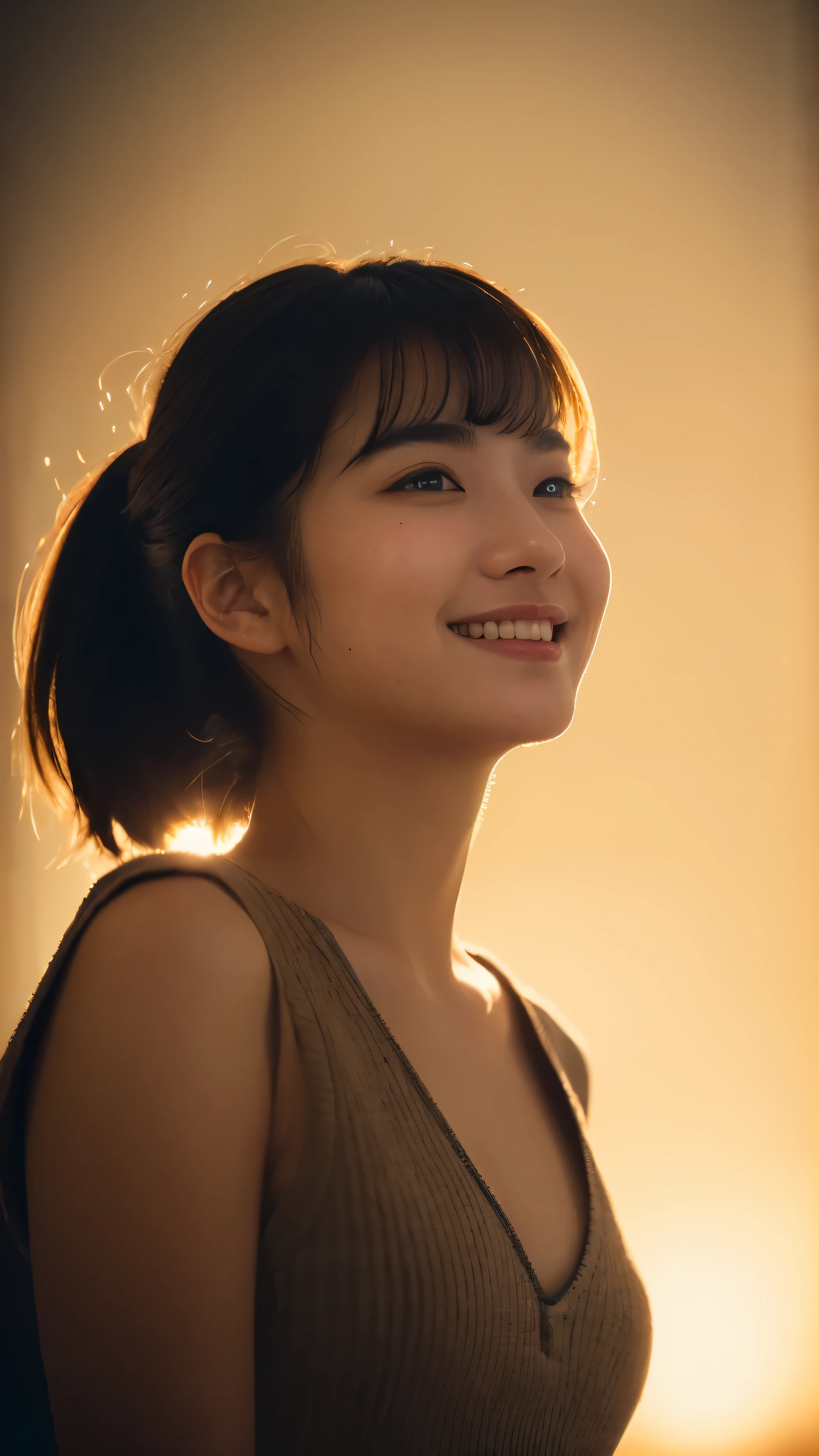 (highest quality,masterpiece:1.3,Ultra-high resolution),(Very detailed,Caustics,8k),(Realistic:1.4,RAW shooting),1 girl,(smile and look down at the camera),(Front shot:1.1),(look forward to),18-year-old,cute,Japanese,Black short ponytail,,glamorous,(big ),( close),(Chest Focus),street,sunlight,Natural light,(Backlight),(A bright light shines from behind),(Lens flare),professional writing,(Cowboy Shot),(Low position:1.3),(Low Angle:1.3)
