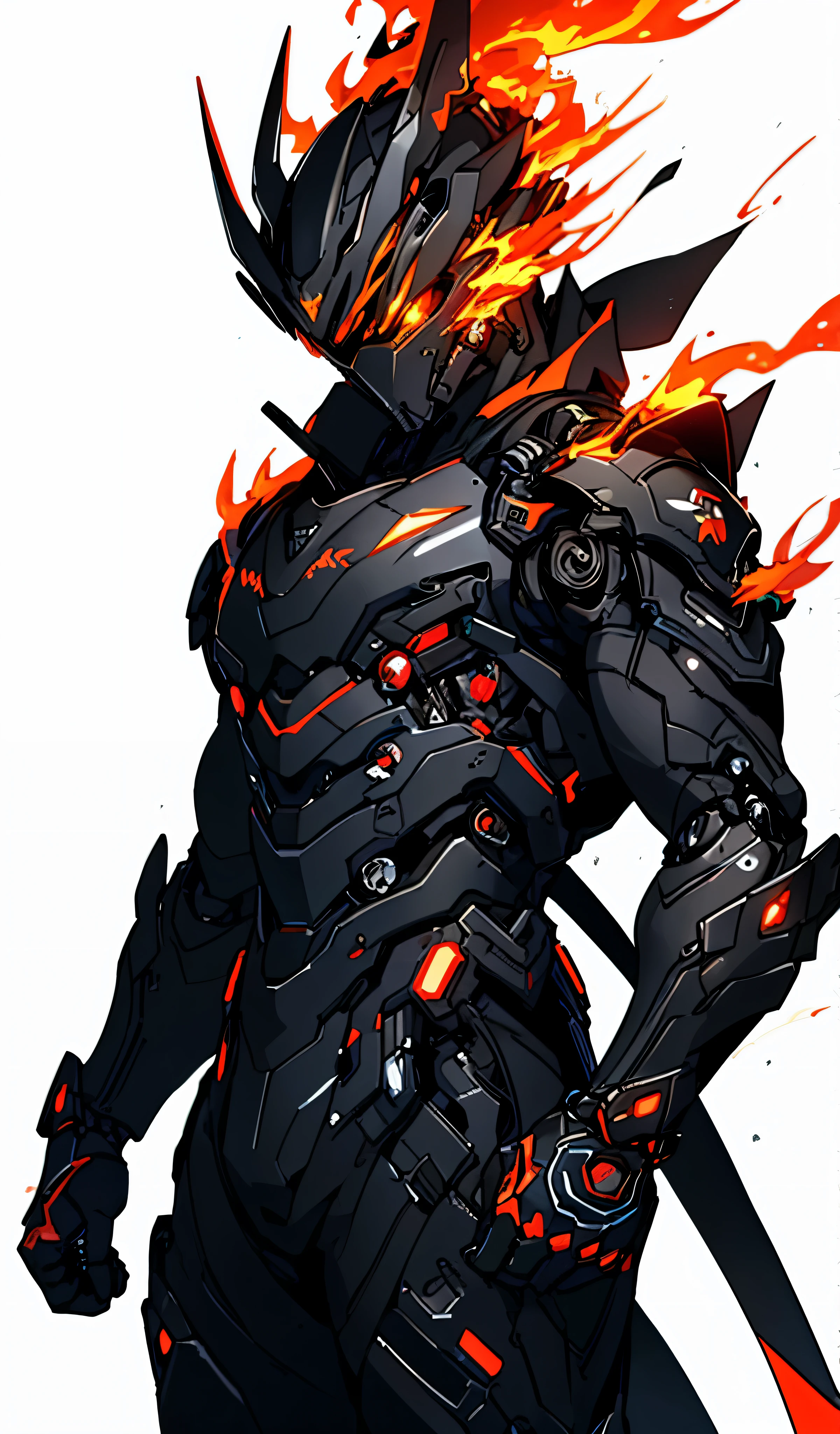 Ultra Detail,high resolution,Ultra Detail,Best quality,amazing,quality,Extremely detailed CG unified 8k wallpaper,Transparent Background,Single Role,Draw a male character,Mech Warrior,Ninja,The whole body is burning with black flames,Black flame background