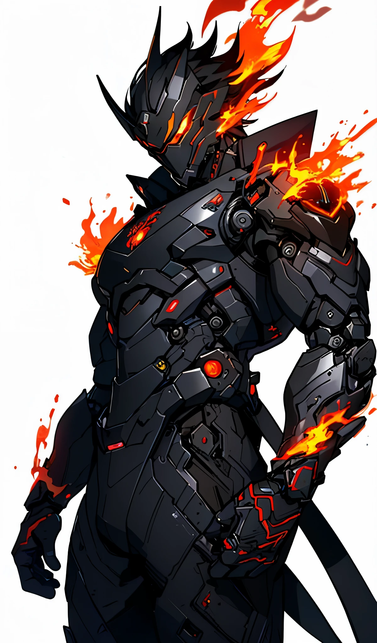 Ultra Detail,high resolution,Ultra Detail,Best quality,amazing,quality,Extremely detailed CG unified 8k wallpaper,Transparent Background,Single Role,Draw a male character,Mech Warrior,Ninja,The whole body is burning with black flames,Black flame background,black main color