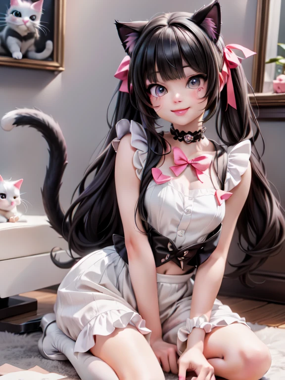 a cat girl smiling, ****ta art style, kawaii, pumps