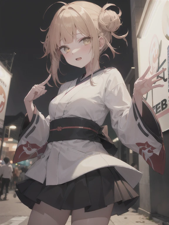 highest quality, masterpiece, One girl, teenager, alone, boredom, tired, Floating Kimono, Wide sleeves, stare, (Very detailed), Absurd, hair, let your hair down, Light blonde,Messy Hair, Genuine, RAW Photos, (Cowboy Shot),Red fine eyes, short hair, (photoGenuineistic:1.2), winter, night, strong rim lighting, Fighting Pose, incredibly Absurd,( Cinema Lighting), Flying Dragon