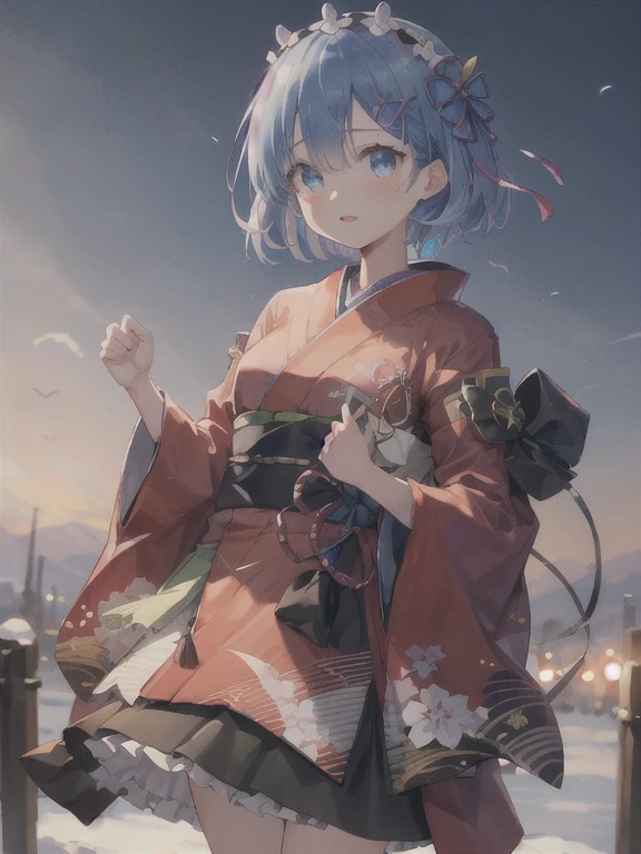 highest quality, masterpiece, One girl, teenager, alone, boredom, tired, Floating Kimono, Wide sleeves, stare, (Very detailed), Absurd, hair, let your hair down,Messy Hair, Genuine, RAW Photos, (Cowboy Shot),Red fine eyes, short hair, (photoGenuineistic:1.2), winter, night, strong rim lighting, Fighting Pose, incredibly Absurd,( Cinema Lighting), Flying Dragon