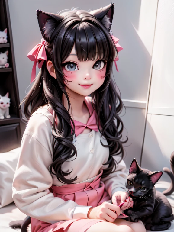 a cat girl smiling, ta art style, kawaii, pumps
