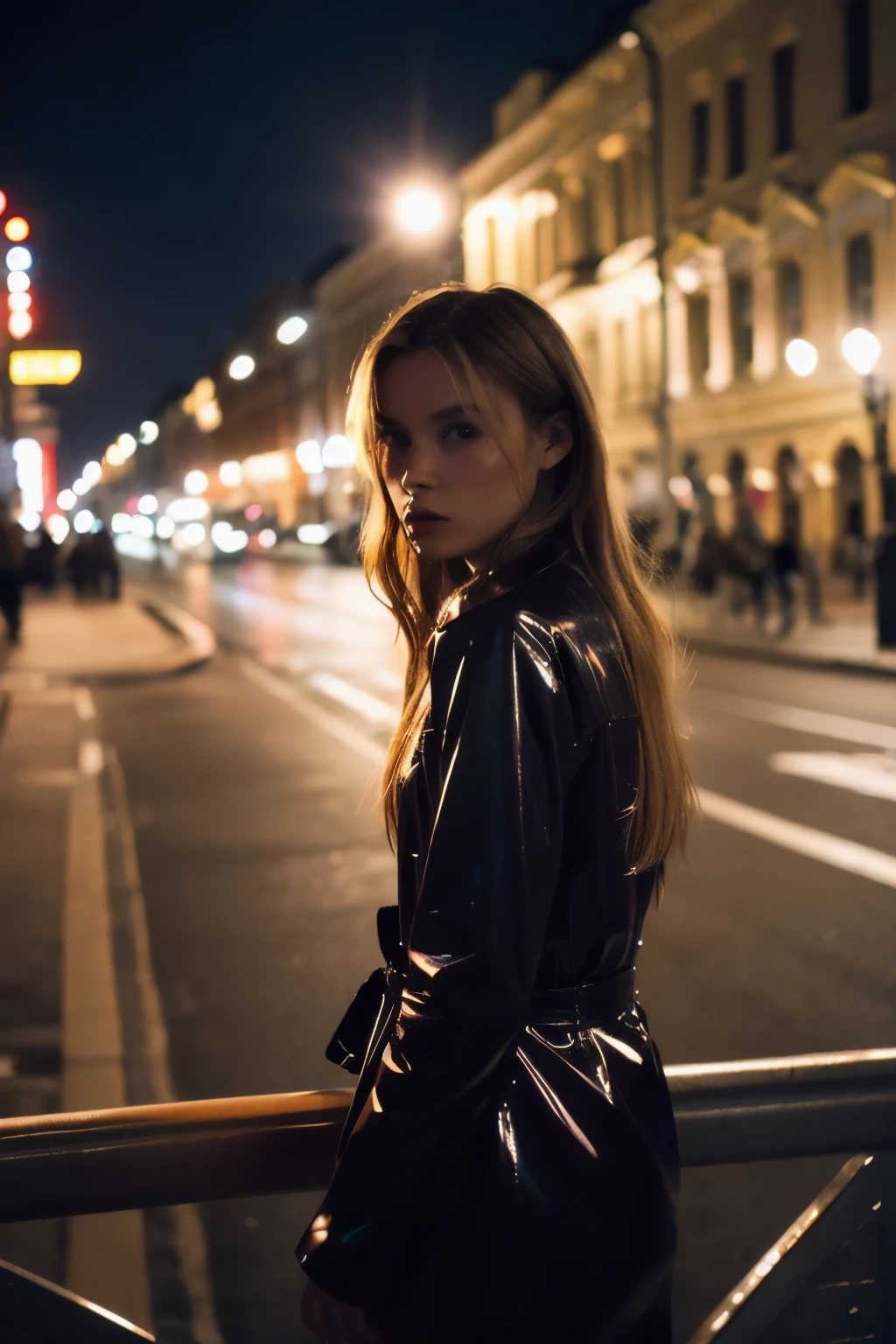 (Cinematic aesthetics:1.4) Photo of a beautiful Russian fashion model in Moscow at night
