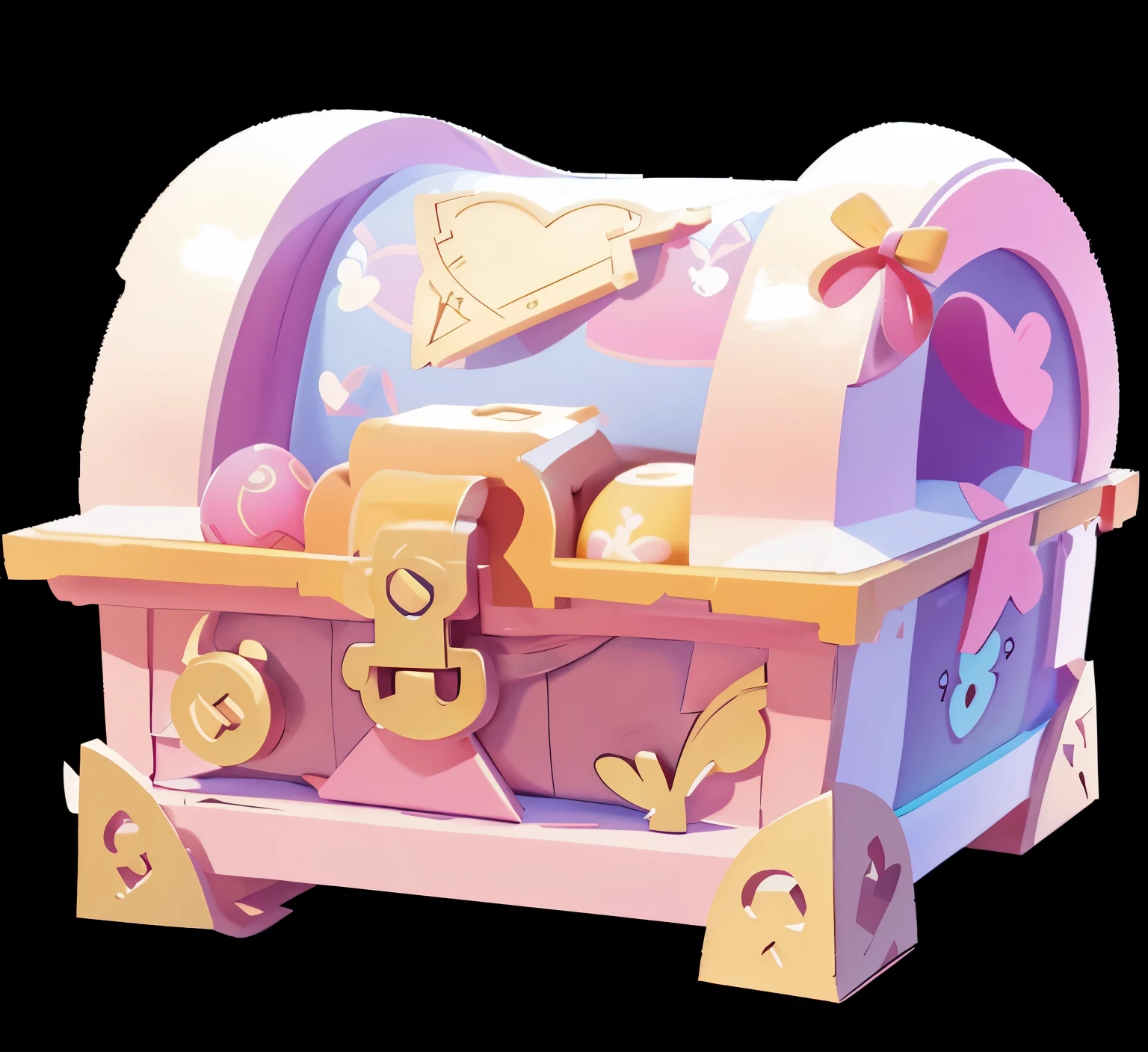 symmetrical pattern,,treasure chest, pink color, cute, Disney style, European and American cartoons, stylized game art game assets, 3d rendering style, stylized game art, 3d icons for mobile games, , games Icon stylization, mobile game assets, detailed game art, game icon assets,Negative prompt,Feminine, bright colors