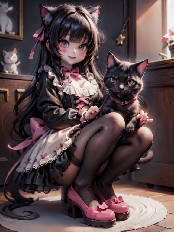 a cat girl smiling, ta art style, kawaii, pumps