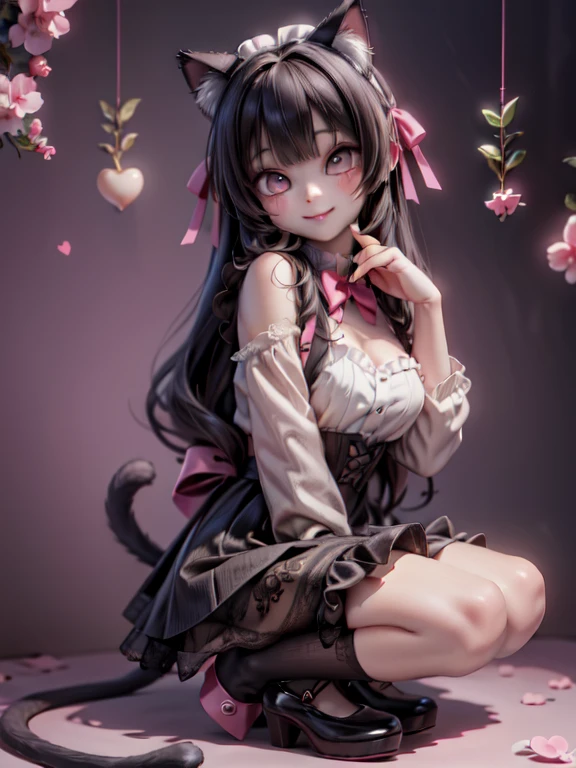 a cat girl smiling, Lolita art style, kawaii, pumps