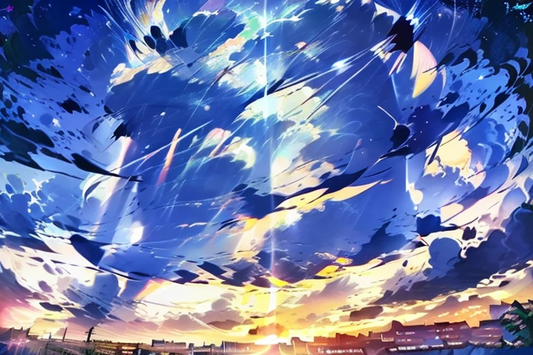 blue sky morning through the window anime scenario, starting scene, hello world