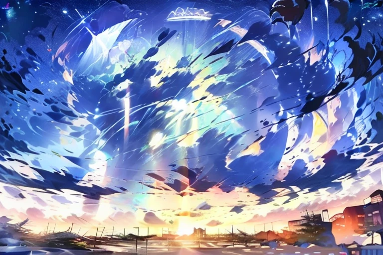 blue sky morning through the window anime scenario, starting scene, hello world