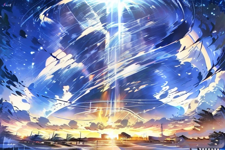 blue sky morning through the window anime scenario, starting scene, hello world