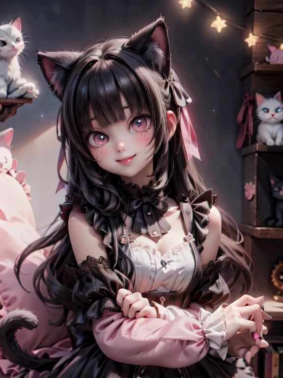 a cat girl smiling, Lolita art style, kawaii, pumps