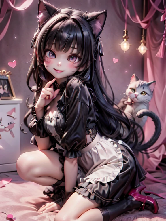 a cat girl smiling, Lolita art style, kawaii, pumps