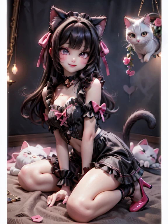 a cat girl smiling, ta art style, kawaii, pumps