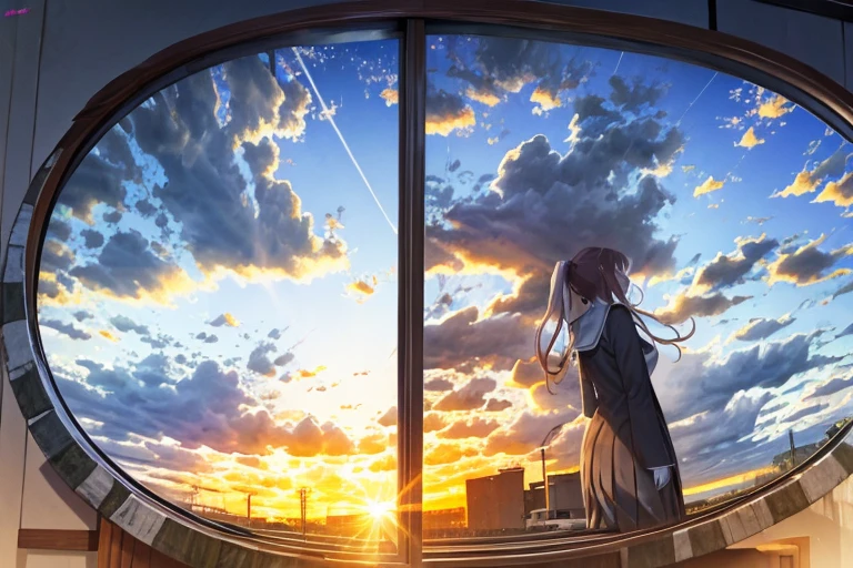 Just Monika silhouette on the window observing the blue sky by the morning, hello world