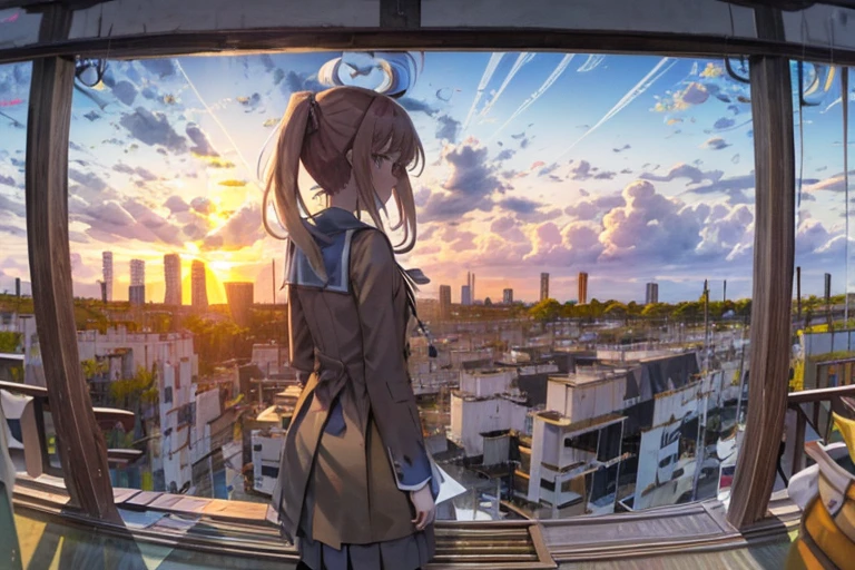 Just Monika silhouette observing the blue sky by the morning on the window, hello world