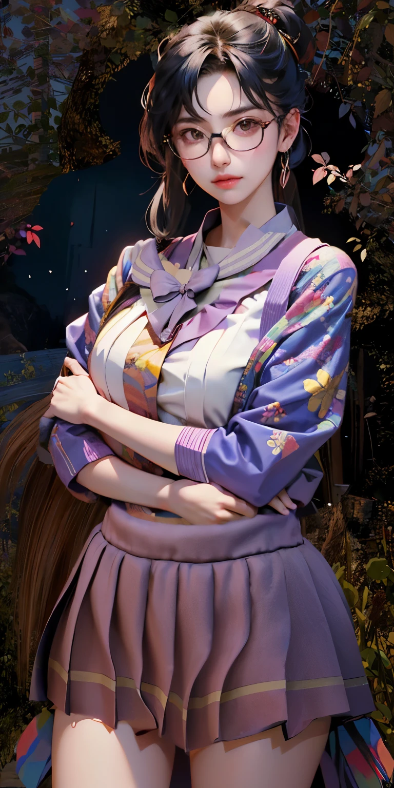 mujer japonesa con gafas manos bien definidas color de piel realista