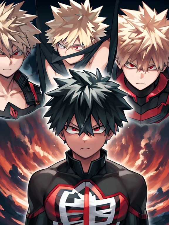 A high-resolution wallpaper for mobile phones featuring a captivating image of Manta's intense gaze. La obra de arte, creado por el talentoso u/animado_takumi, muestra el estilo magistral de Horikoshi Kouhei, el creador de la querida serie "Boku no Hero Academia." Manta, Also known as Katsuki Bakugo., He is portrayed with his characteristic blonde hair and piercing red eyes.., Exuda un aura poderosa mientras usa una camiseta sin mangas negra que expone sus musculosos hombros desnudos.. The blurred background adds an air of mystery to the composition., while Manta's focused gaze, apartando la mirada del espectador, hints at the determination and resolve within him. Con sudor brillando en su frente y su boca ligeramente abierta.,