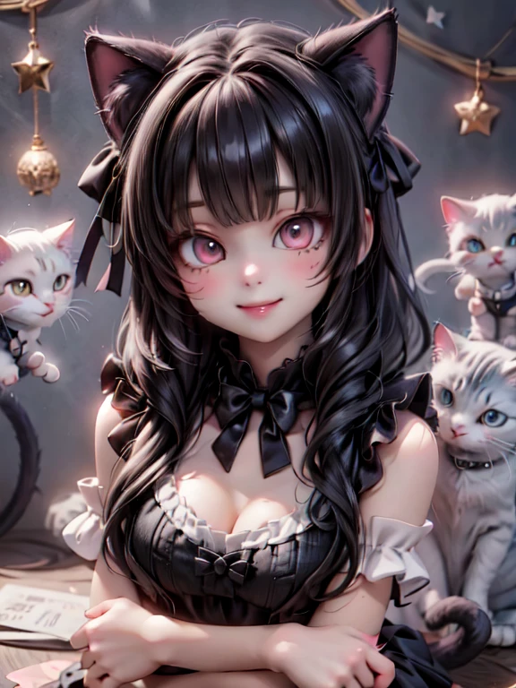 a cat girl smiling, ta art style, kawaii, pumps