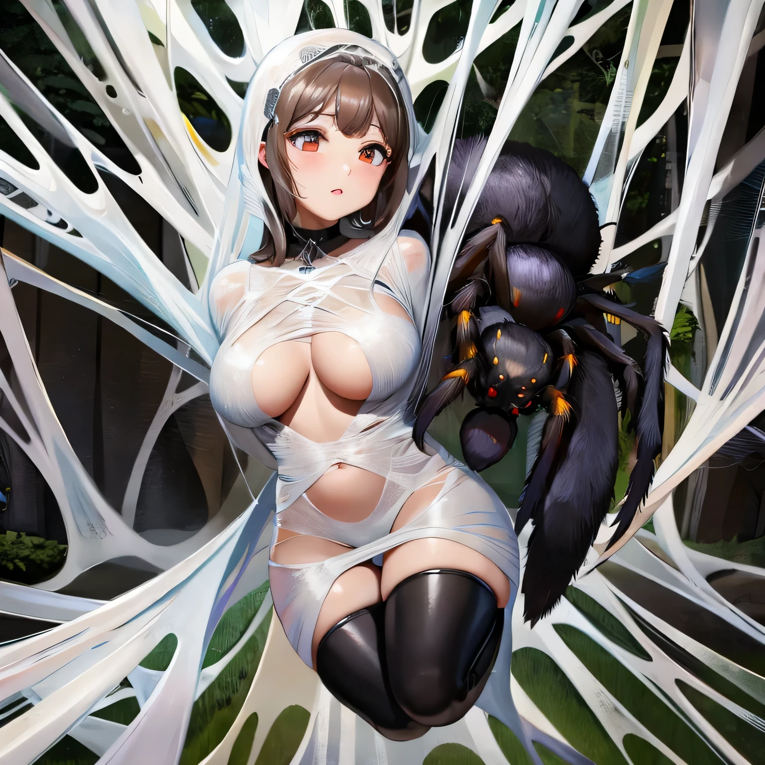 a woman trapped in the spider web, spider web, cocoon, gr3ysh33r,