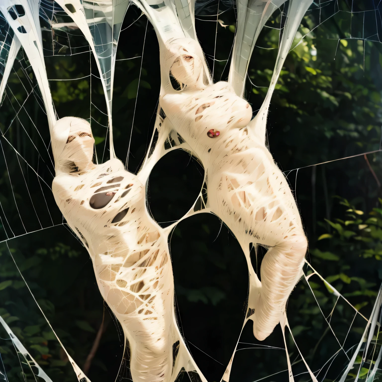 a girl completely entangled in the spider's web,cocoon