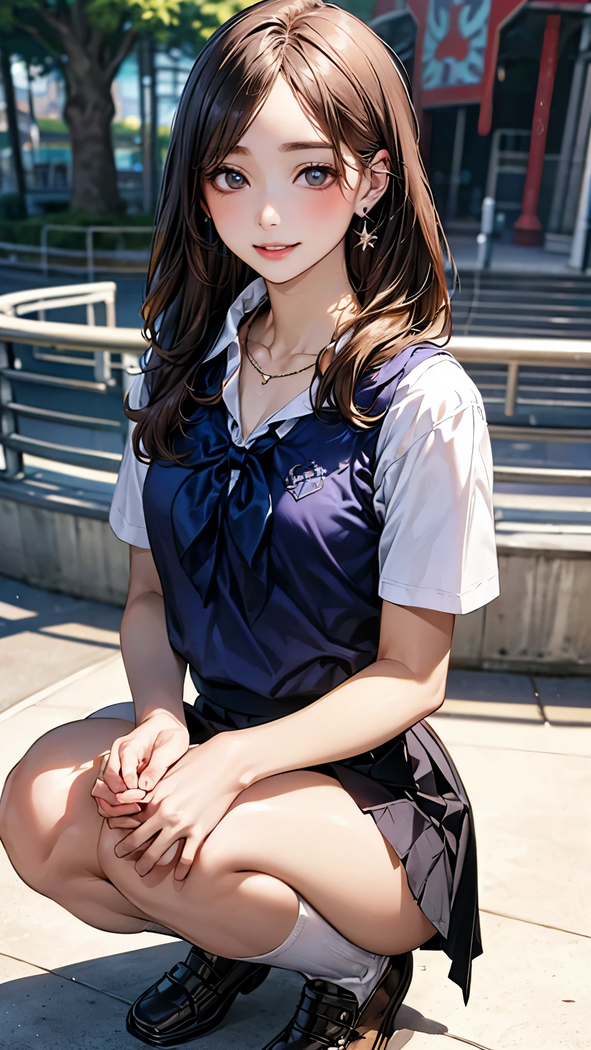 (masterpiece, highest quality:1.2), 8K, official art, RAW photo, incredibly absurd, (whole body, high school uniform:1.4), beautiful girl, 18-year-old、cute face, arch back, white shirt、navy pleated skirt, close, , long sleeve, gardenia, violaces, pool、sit on a chair、looking at the viewer, film grain, chromatic aberration, sharp focus, face light, dynamic lighting, cinematic lighting, detailed eyes and face, background bokeh, (1 dark red bow tie:1.2)、(heavy rain、dark sky:1.5)、one girl、blush、look at the viewer、(huge breasts:1.2)、wet hair、shiny hair、wet face、wet skin、wet body、wet costume、flower、hairpin、necklace、earrings、Depth of bounds written、尖ったred mouth、red mouth,clavicle、beautiful fingers、Loosen your tie、cute wet face、Wet clothes that stick to your chest、Wet and see-through clothes、Bra is transparent