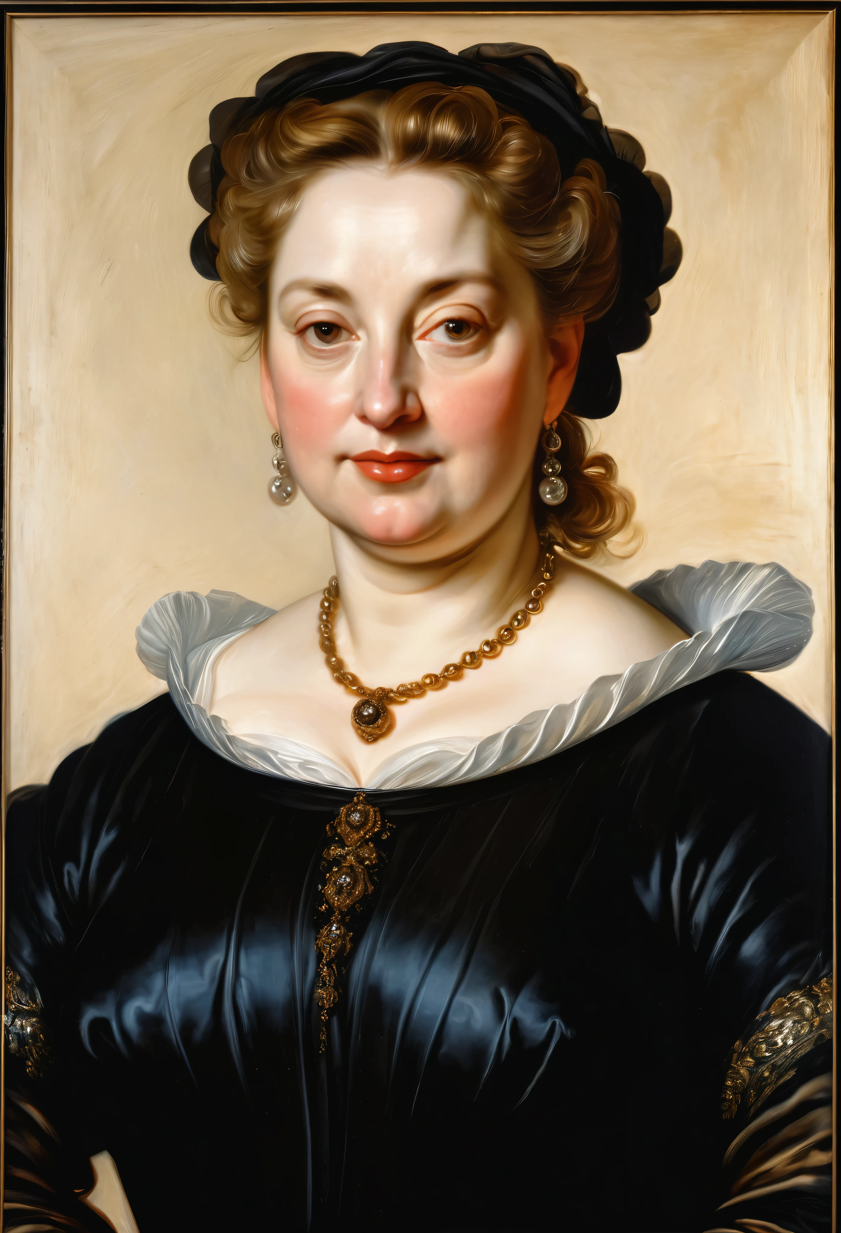 portrait painting of a thick Beautiful middle aged woman, extremely gorgeous, wearing a Victorian Camisole dress or chemise, by Peter Paul Rubens, in Peter Paul Rubens style, by Caravaggio, intricate, flawless, masterpiece, Best quality, 