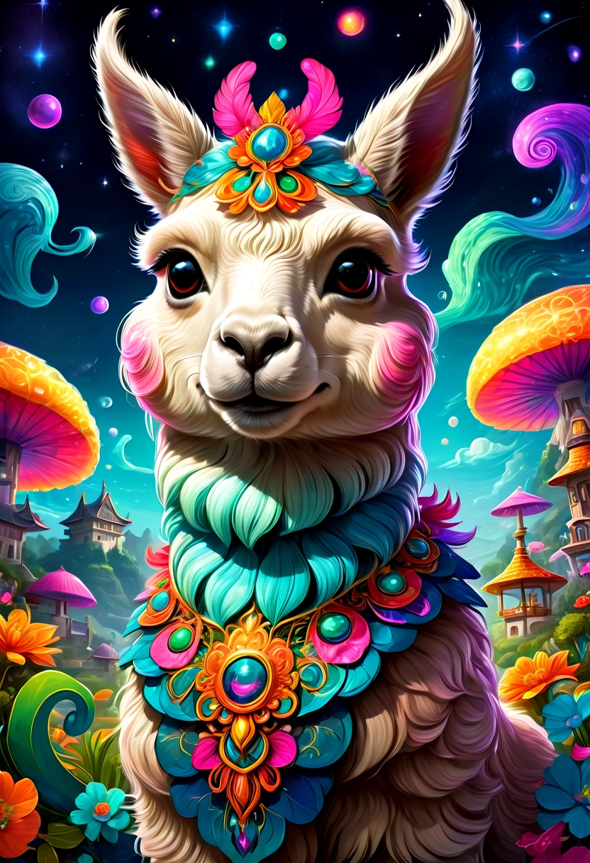 An Alpaca, aesthetic, (ultra-detailed, highres, masterpiece:1.2), alpaca, quirky, whimsical, playful, colorful, vibrant, fun, surreal, cartoony, imaginative, unexpected, unpredictable, surprising, mischievous, animated, dynamic, lively, energetic, magical, dreamlike, enchanted, fantasy, whimsical creatures, anthropomorphic, expressive, amusing, comical, entertaining, amusing, joyful, captivating, delightful, joyful, lively, vibrant, interactive, humorous, peculiar, animated, silly, enchanting