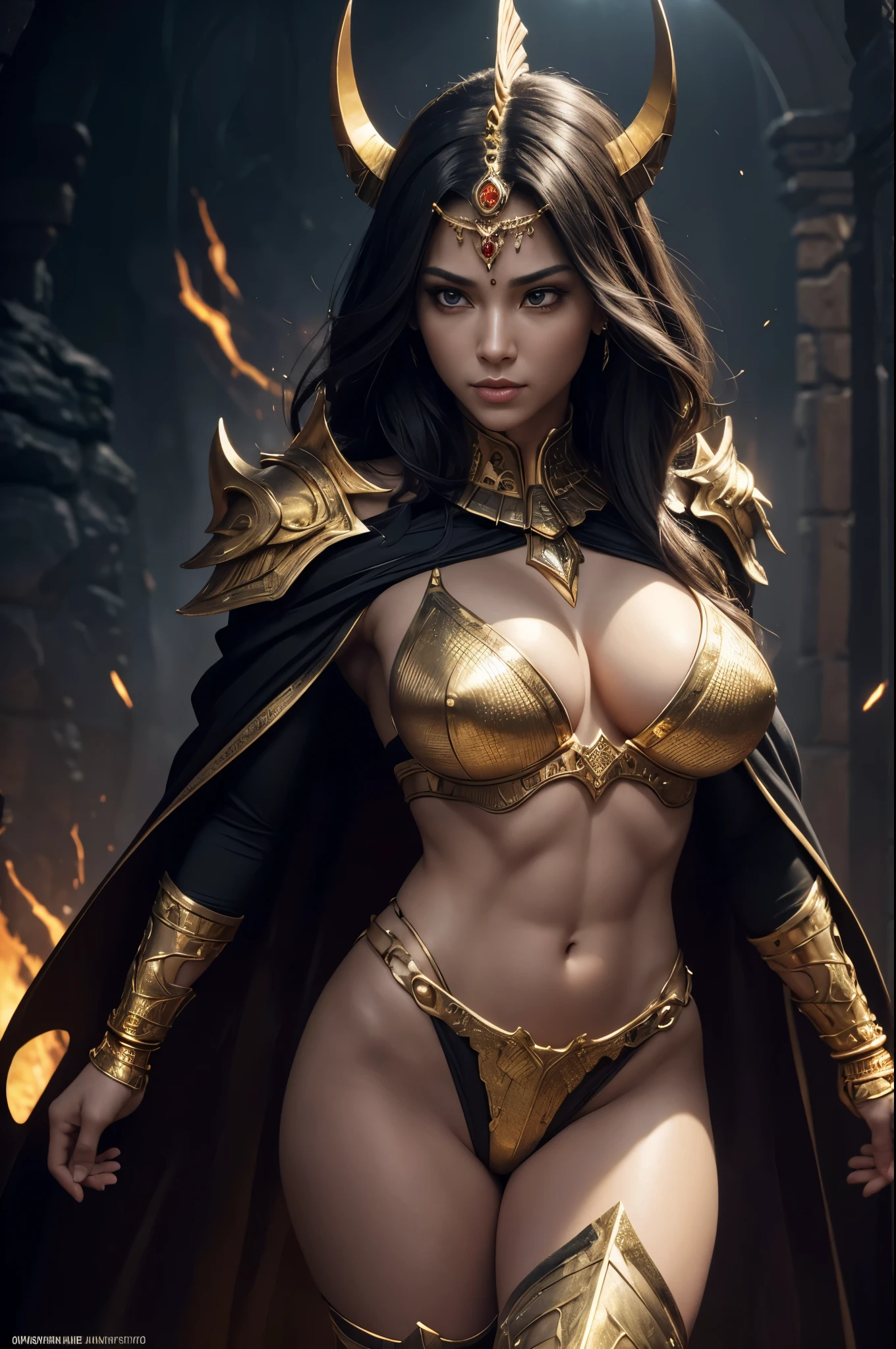 8K,Realistic, jewelry, (alone), (Dynamic pose),  ((Hell&#39;s Gate)), fire, landscape of hell, (underworld), (dark landscape),Female Anubis, Egyptian jackal-headed god, Humanity, Muscular, (holding gold scales), Dynamic pose, Cinematic, Dramatic camera angles, Golden Armor:0.25, black & Gold Cape, (Excellent anatomy), (Good balance), Awards, masterpiece, Centered,Charm,Volume measurement,Body balance,超High resolution,Ultra-Realistic Skin,Digital single-lens reflex camera, Soft lighting, high quality, Highly detailed face, Highly detailed eyes, Highly detailed skins, skin, Scattered beneath the surface, Highly detailed face, Highly detailed eyes, Beautiful expression, Lip, Detailed Background, Depth of written boundary, big breasts、Volumetric lighting, Sharp focus, Absurd, Realistic proportions, Excellent anatomy, (Realistic, 超Realistic:1.4), 16K HDR, Dawn,big breasts,High resolution,Ultra-Realistic Skin,super Beautiful expression,Fantasy art,character,Violent and strongly cracked abdominal muscles,Dynamic pose,Close-up,Martial Arts Posture,